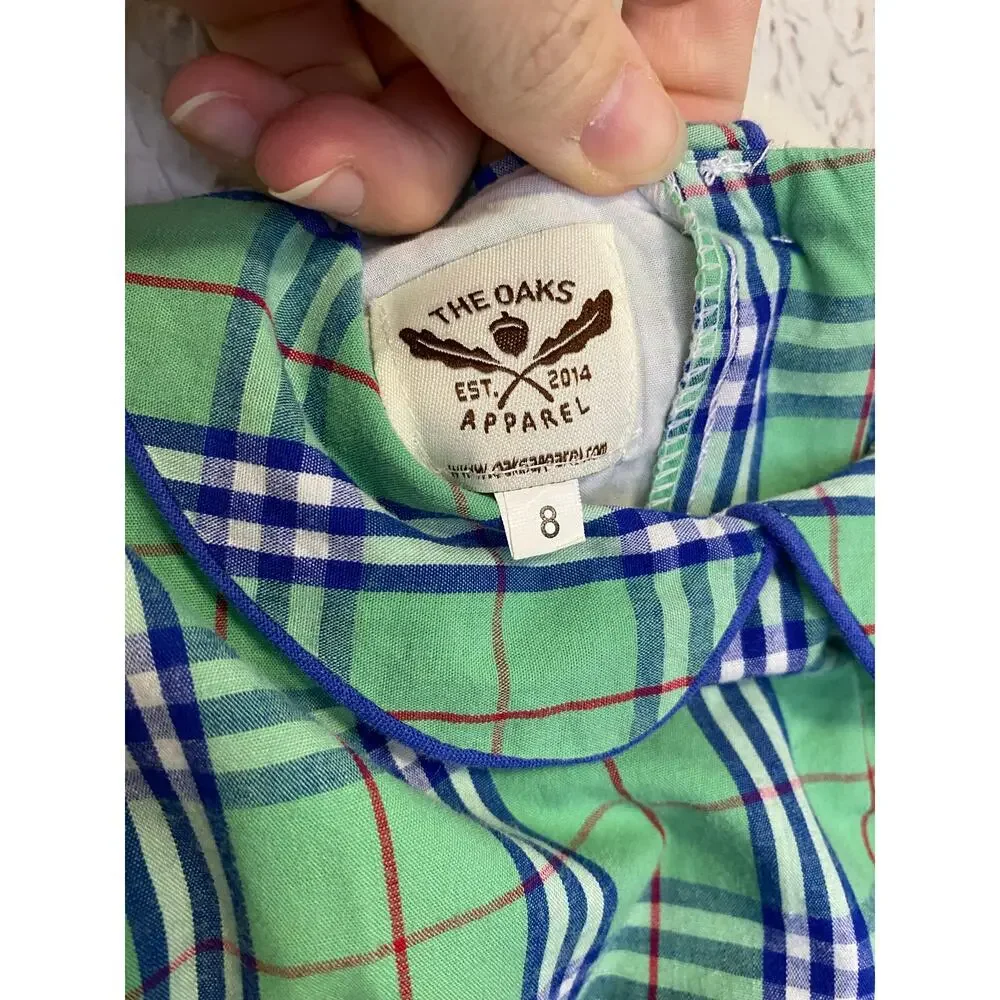 The Oaks Apparel Girls Oaklyn Green Navy Tartan Plaid Peter Pan Collar Dress 8